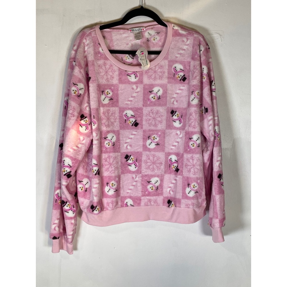 Pink Snowman Fleece Pajama PJ Sweatshirt 2X Cozy Holiday Christmas Sleepwear NWT